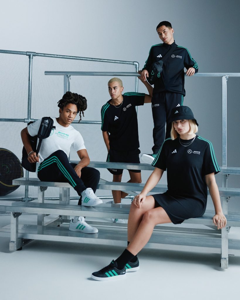 La colección adidas Mercedes-AMG Petronas incluye prendas y calzado para fans de la escudería. 