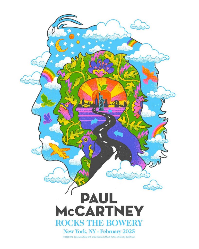 El afiche diseñado por Santi Pozzi que anunció el concierto sorpresa de Paul McCartney en el Bowery Ballroom de Nueva York.