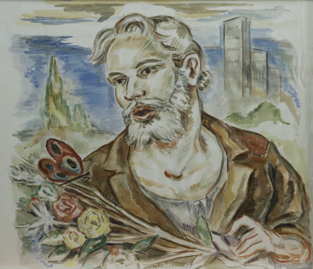 Linyera con mariposa y flores / Óleo sobre lienzo de Nahuel Vecino.