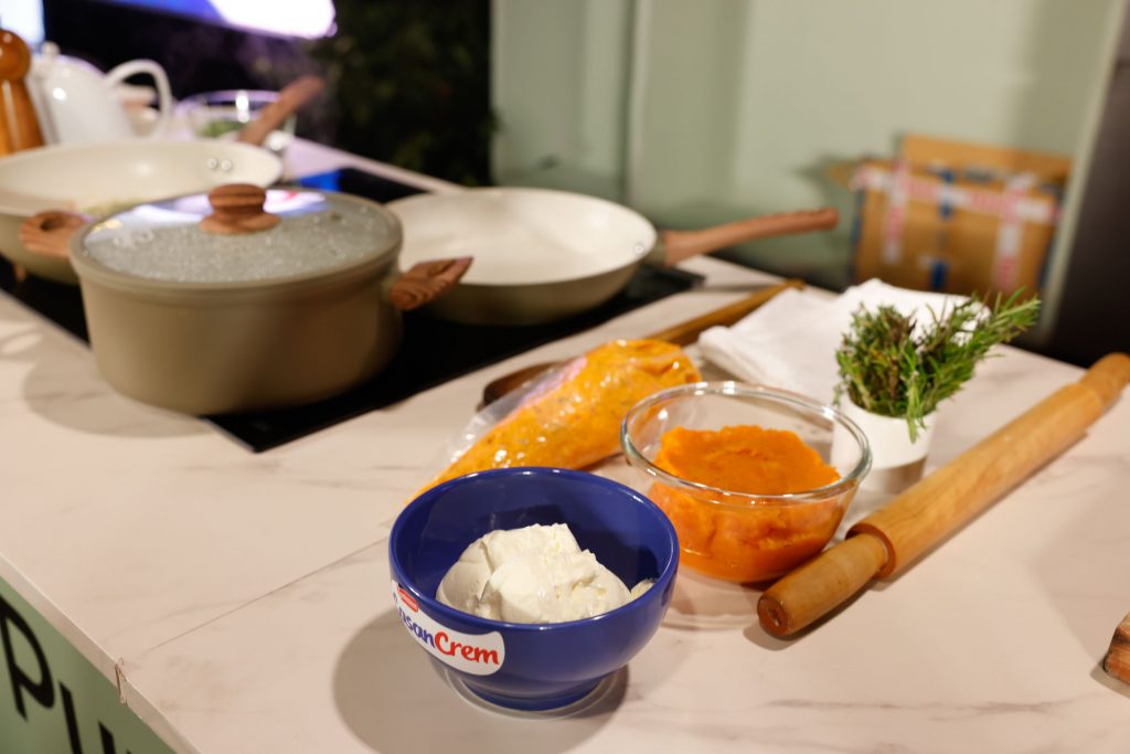 Capelettini de queso y calabaza.