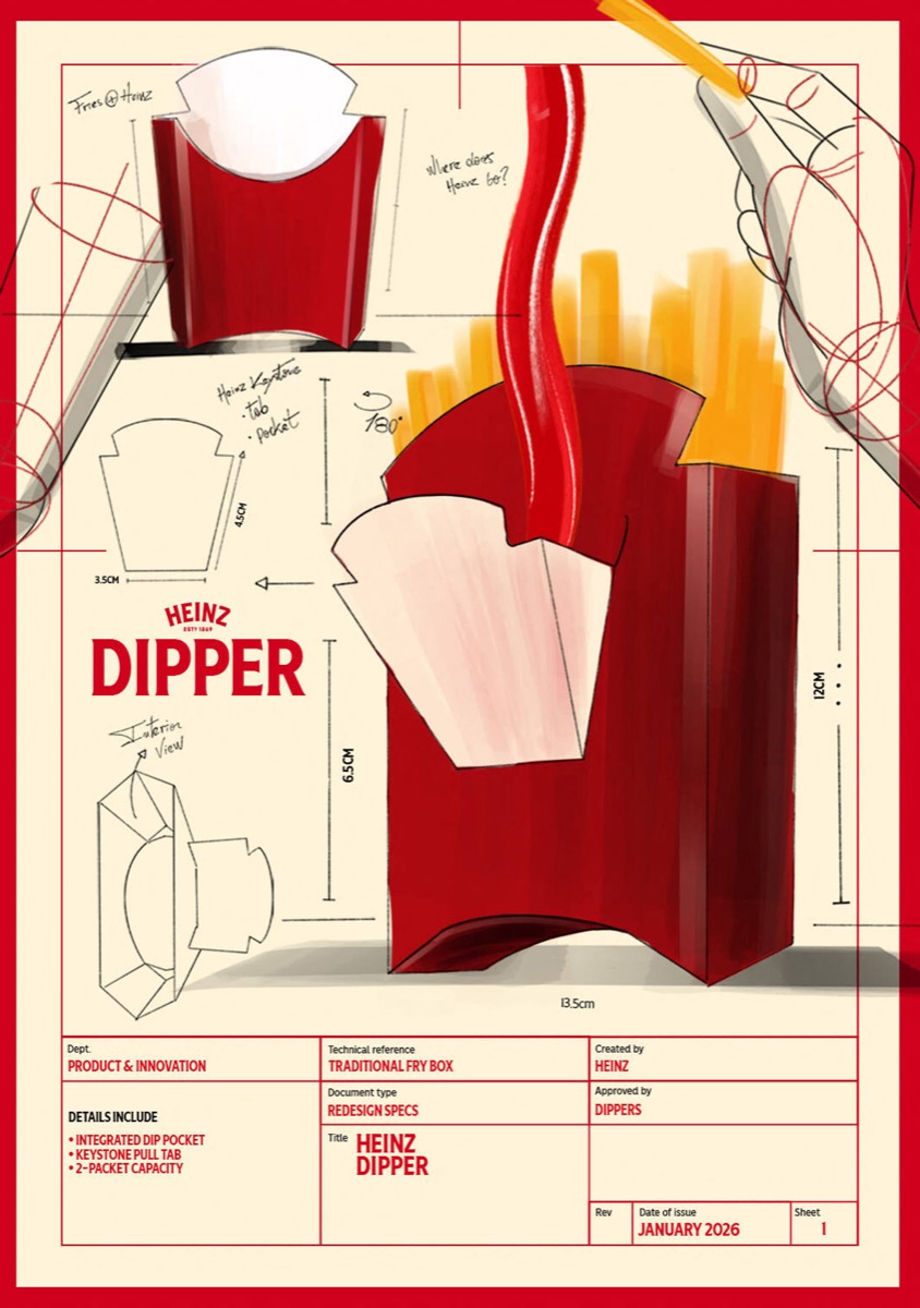 Lo que pasa cuando Heinz observa a los consumidores es... Heinz Dipper, un lanzamiento 100 % de diseño con un packaging que reinventa la forma de comer papas fritas 